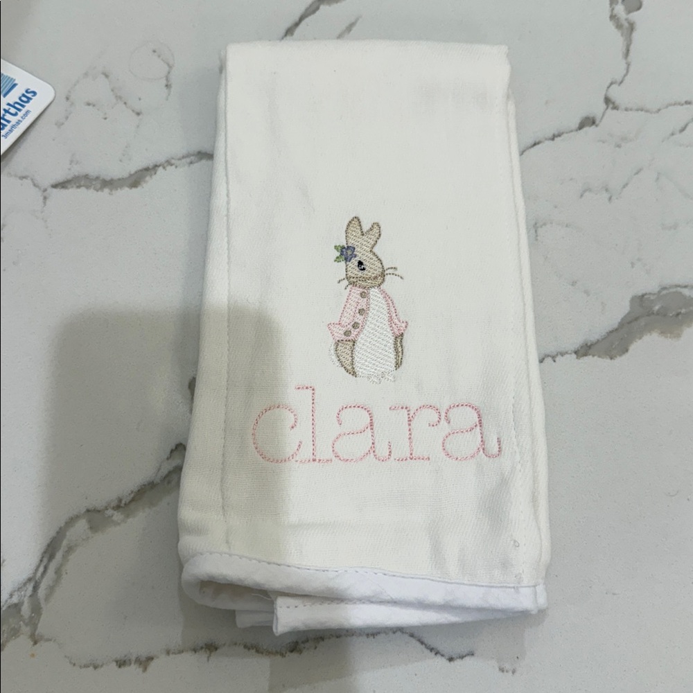 3Marthas Bib & Burp Set w/ Clara & Bunny Embroidery NWT - Picture 2 of 5